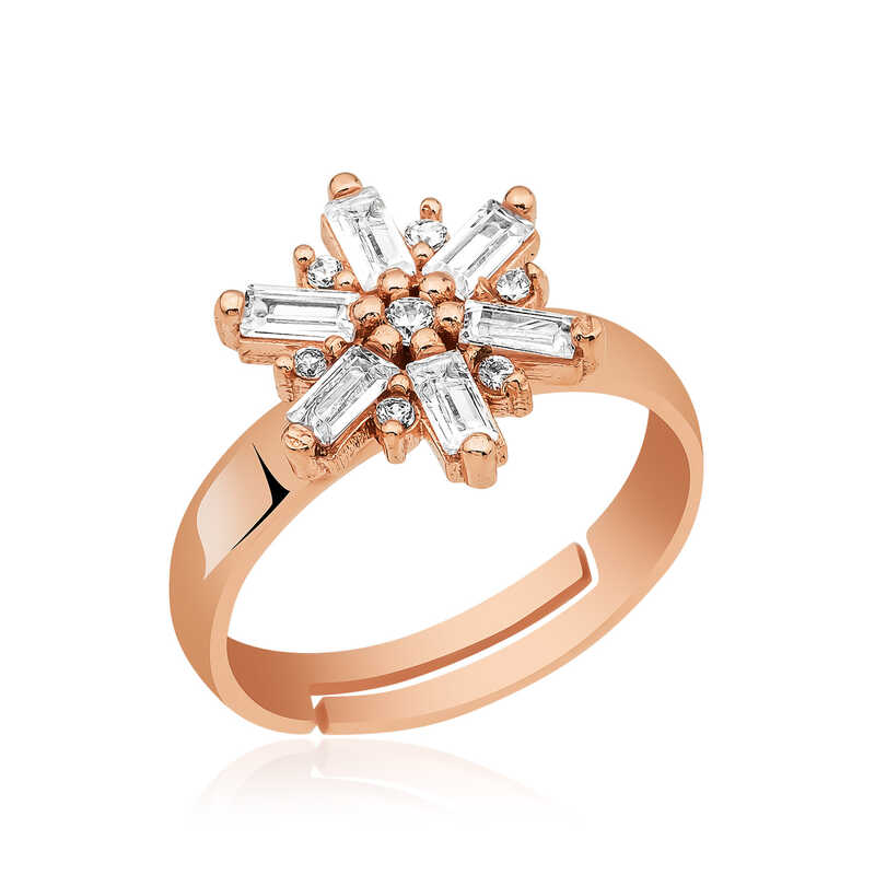 ​925 Ayar Gumus Rose Ruzgar Gulu Yuzuk