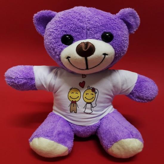 Asik Ciftler Tisortlu Mor Pelus Ayicik