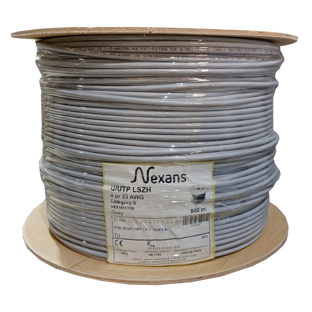 NEXANS NEX1611TO5, GRI, CAT6, 500M, 23AWG (0,58mm), UTP, %100 Bakir, LSZH Halogen Free, Makara, Kablo