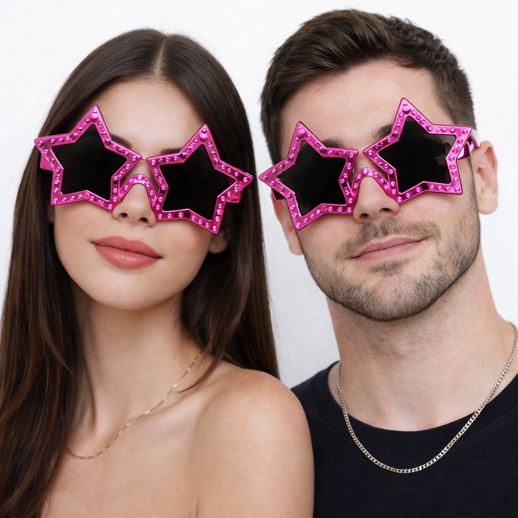 Fusya Renk Disko Yildizi Retro Parti Gozlugu 16X7 cm