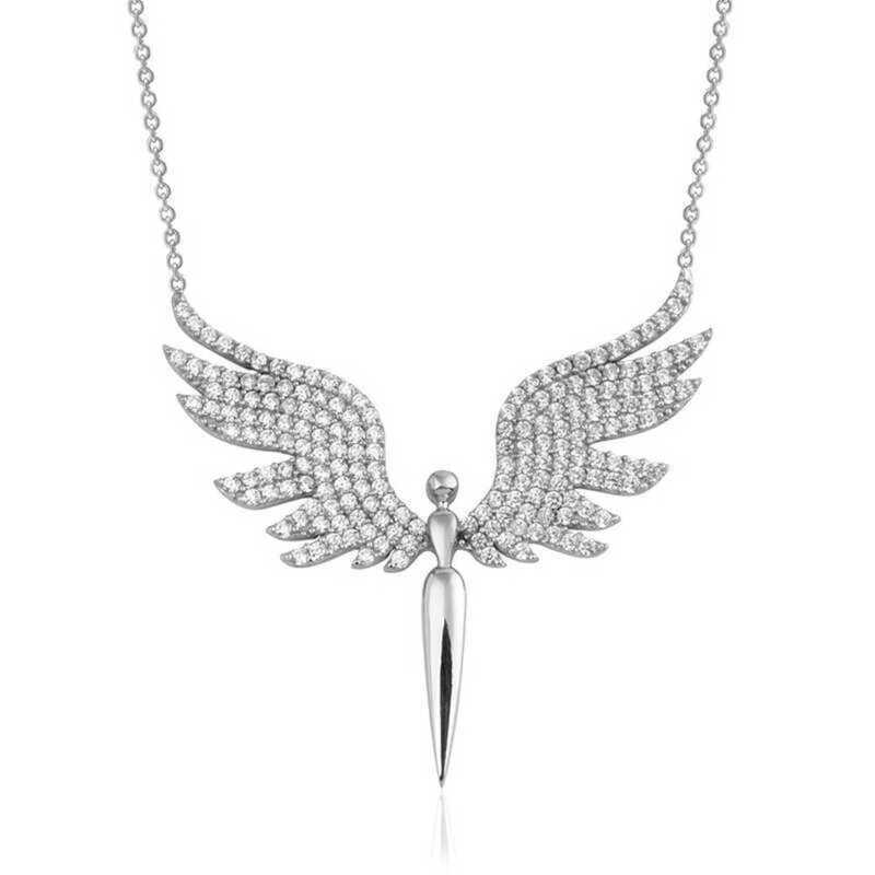 925 Ayar Gumus Mikail Melegi Kadin Gumus Kolye