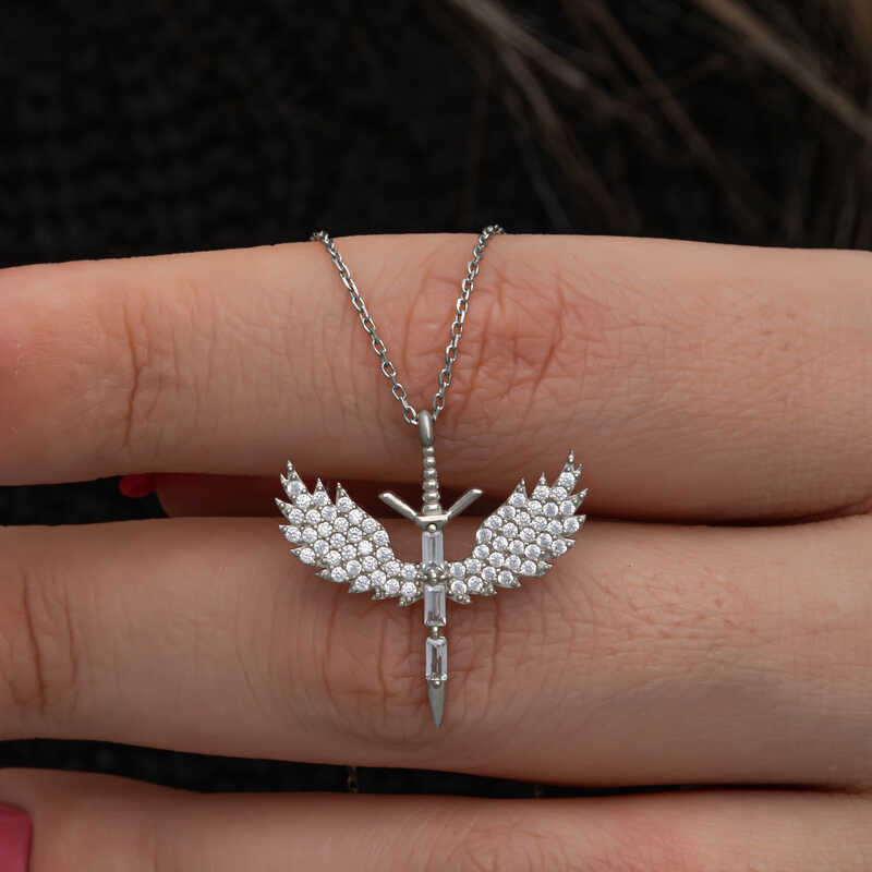 925 Ayar Gumus Baget Tasli Mikail Kilici Kadin Kolye