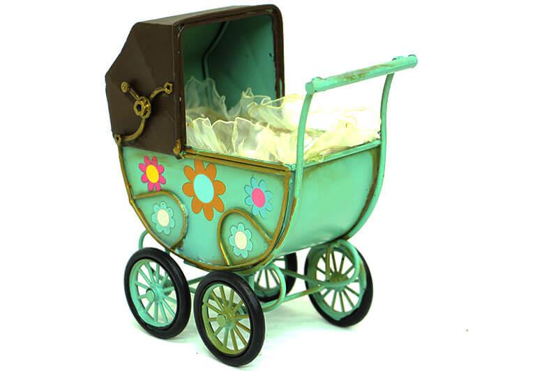 Dekoratif Metal Bebek Arabasi Biblo Vintage Hediyelik