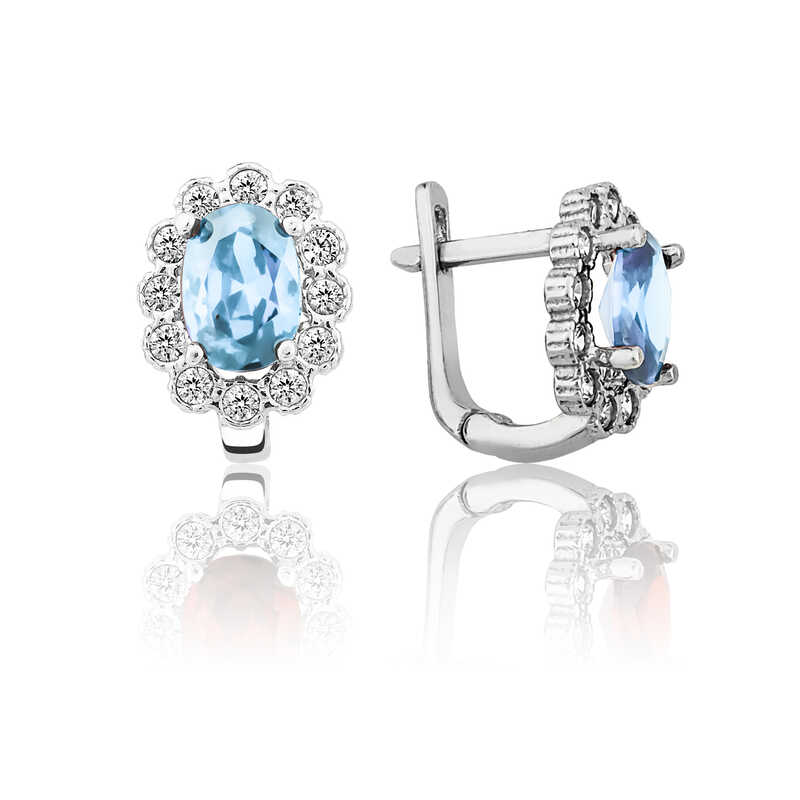 Gumus Turkuaz Cicek Desenli J Kadin Kupe