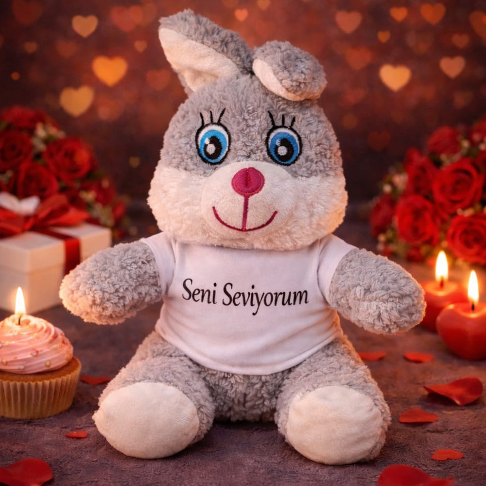 Sevimli Seni Seviyorum Tisortlu Pelus Tavsan