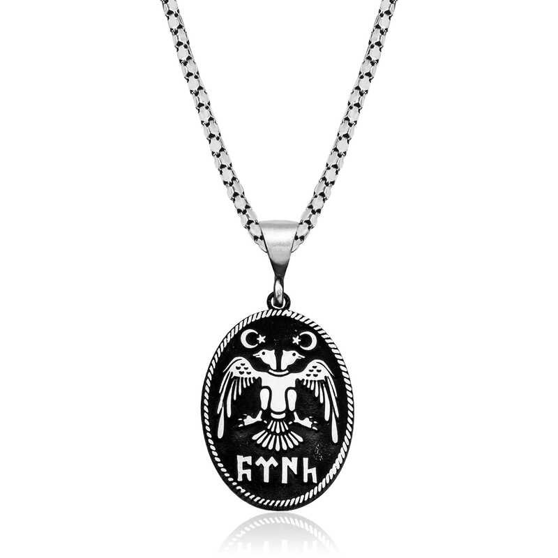 925 Ayar Gumus Cift Basli Selcuklu Kartali Gumus Kolye