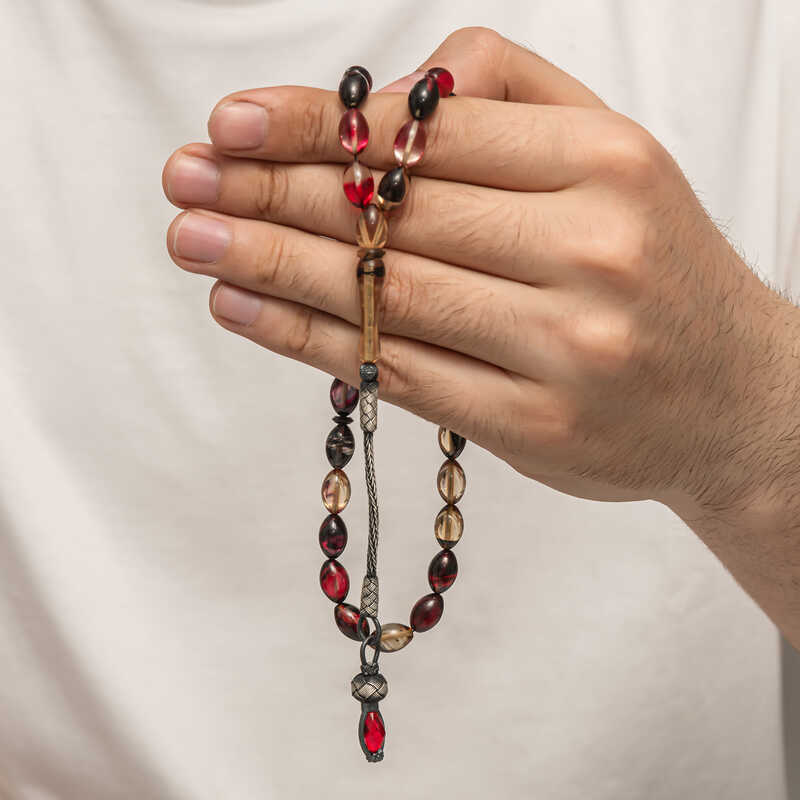 Gumus 1000 Ayar Kazaz Puskullu Sikma Kehribar Tesbih