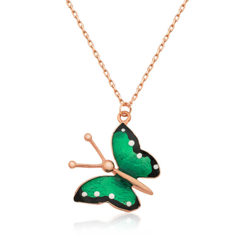 925 Ayar Gumus Yesil Kelebek Kolye