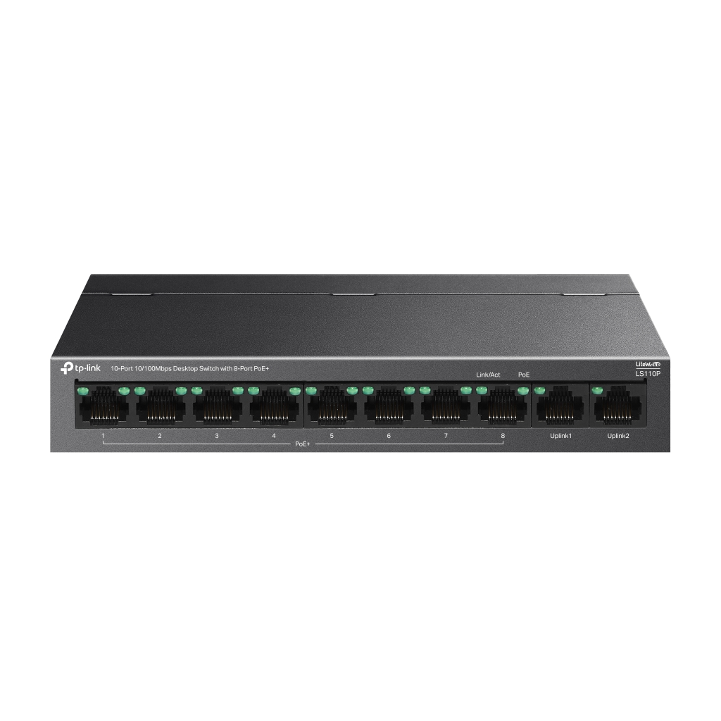 TP-LINK LS110P, Green Tech, 10 Port, MegaBit, 8 Port PoE+ 96W, Metal Kasa, Yonetilemez, Masaustu Switch