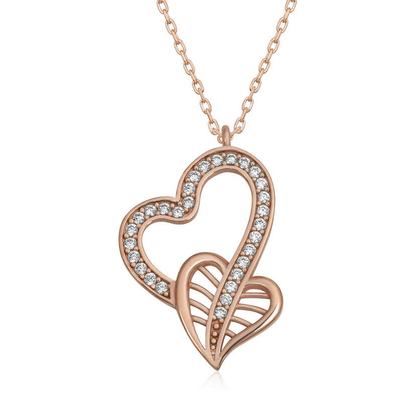 925 Ayar Gumus Birlesmis Kalpler Kadin Gumus Kolye