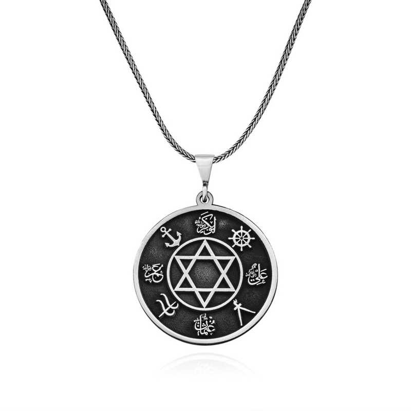 ​Gumus Dort Halife Isimleri Islemeli Kolye