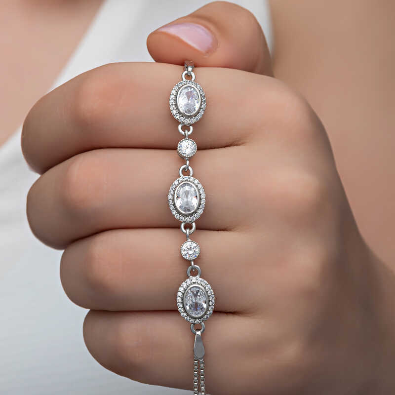 925 Ayar Gumus Oval Tasli Kadin Bileklik