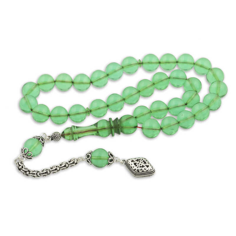 ​Gumus Puskul Yesil Kure Ates Kehribar Tesbih