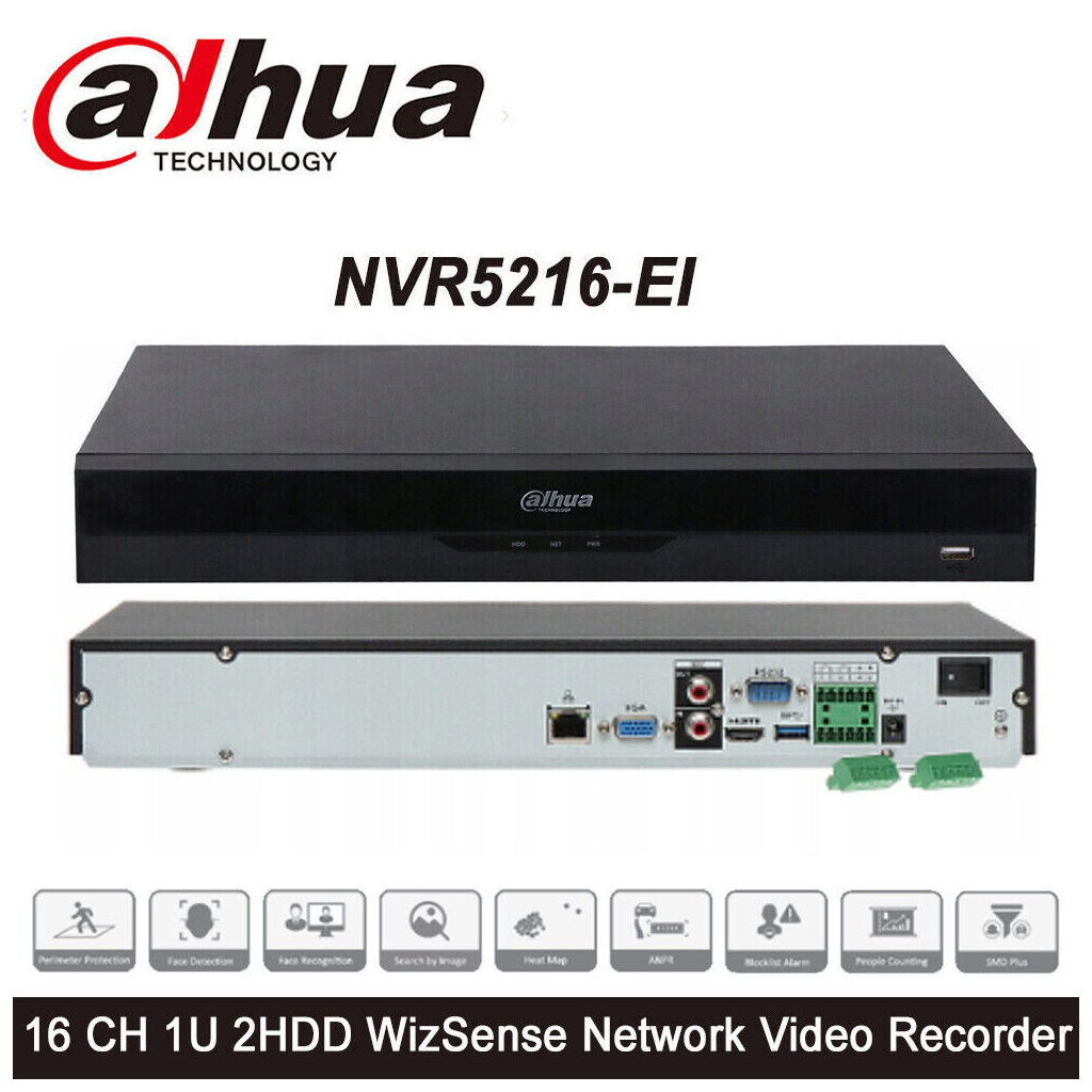 DAHUA  NVR5216-EI, 16Kanal, 12Mpix, H265+, 2 HDD Destegi, 1080P Kayit, 320Mbps Bant Genisligi, NVR