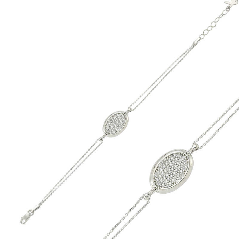 925 Ayar Gumus Oval Beyaz Tasli Bileklik