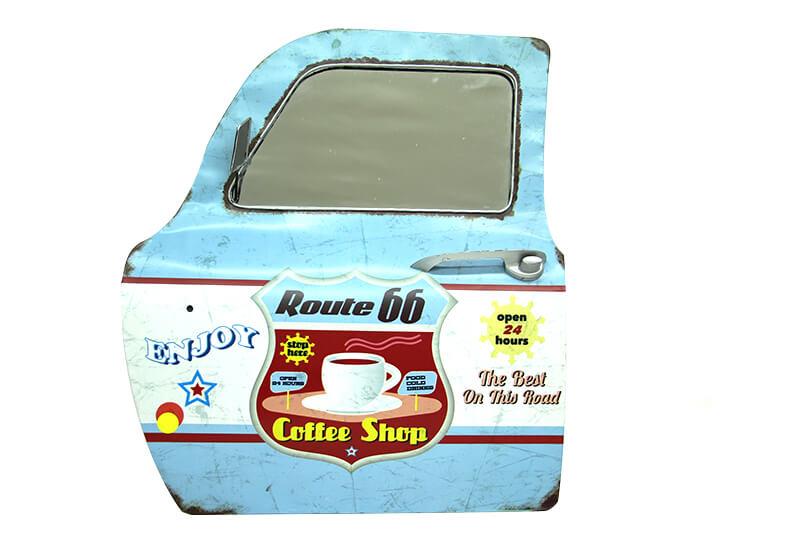 Dekoratif Route 66 CoffeeTemali Mavi Araba Kapisi Ayna