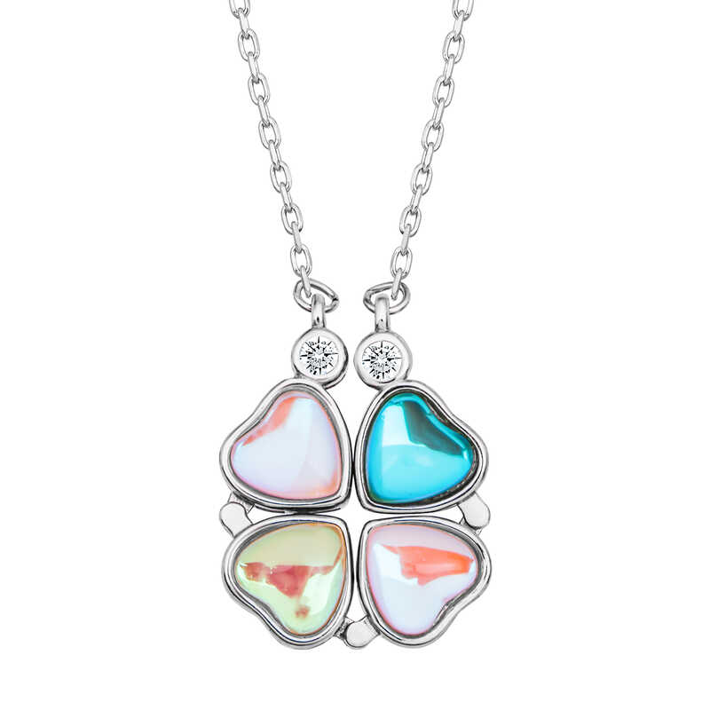 925 Ayar Gumus Renkli Acilabilen Yonca Kadin Gumus Kolye