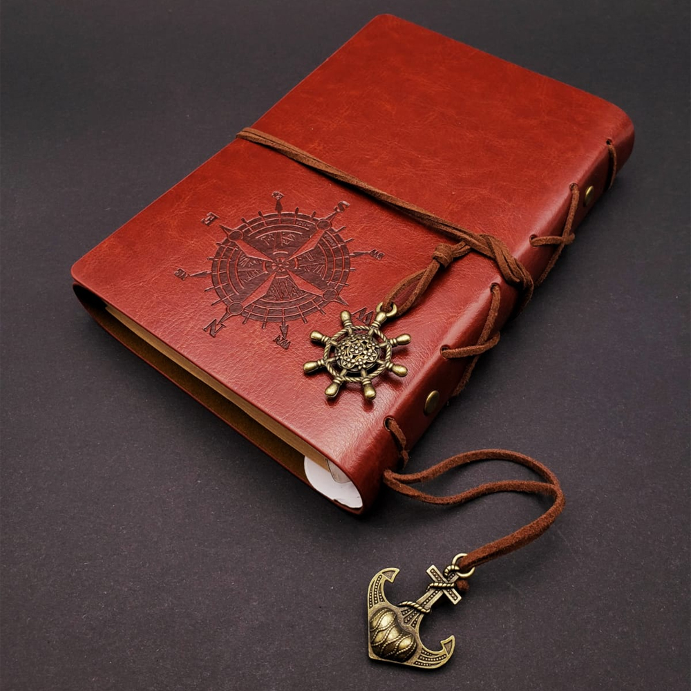 Kahverengi Pusula Temali Deri Defter