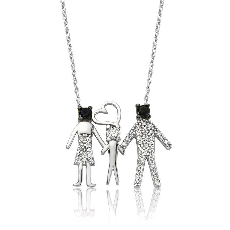 925 Ayar Gumus Mutlu Aile Kadin Gumus Kolye