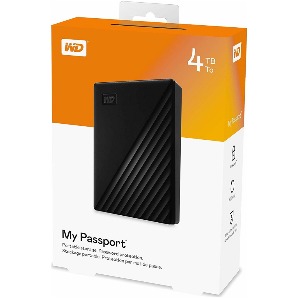 WD WDBPKJ0040BBK-WESN, MyPassport 4TB 2,5"  USB3.2, Tasinabilir, Harici HDD, Siyah, (Turkiye Distributoru Garantili)