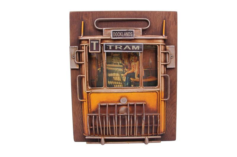 Dekoratif Metal Cerceve Tramvay Dekorlu Vintage Hediyelik