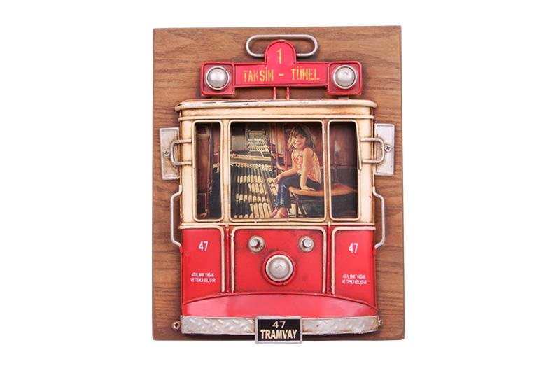 Dekoratif Metal Cerceve Tramvay Dekorlu Vintage Ev Ofis Hediyelik