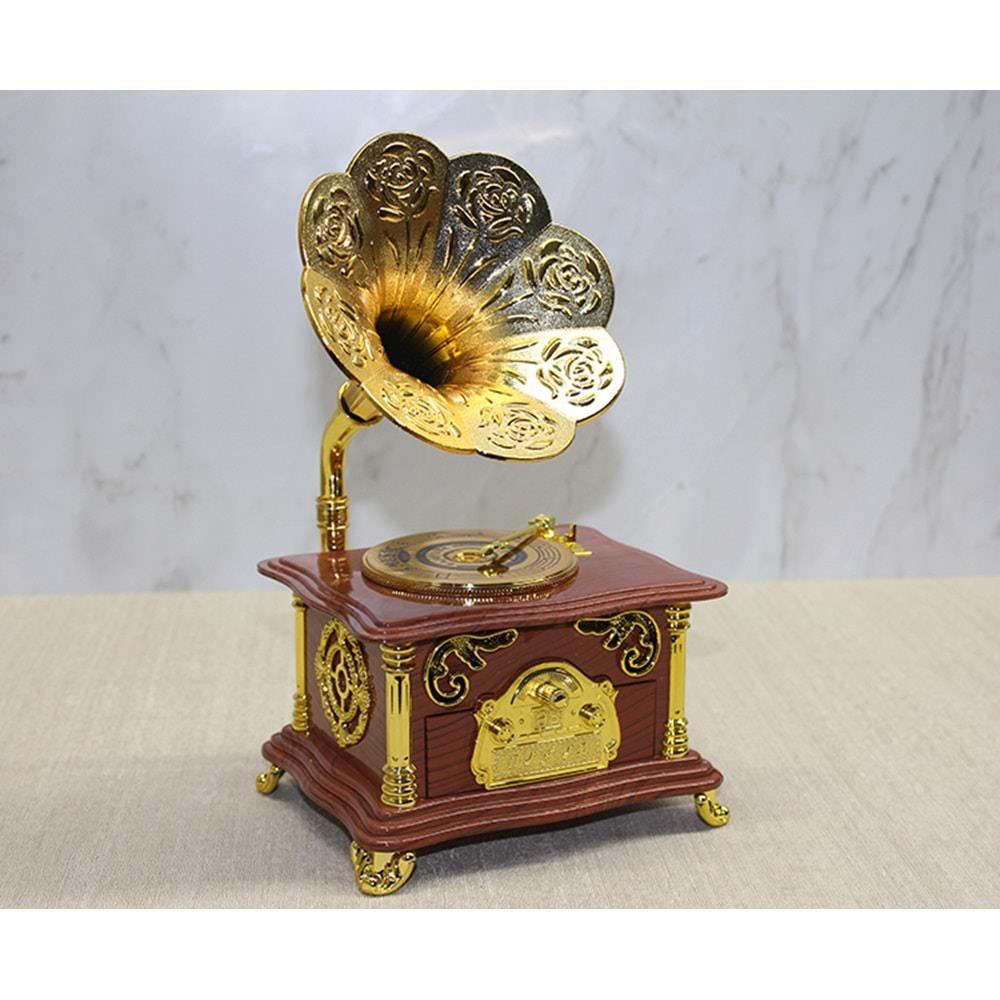 Gramafon Muzik Kutusu Kahverengi