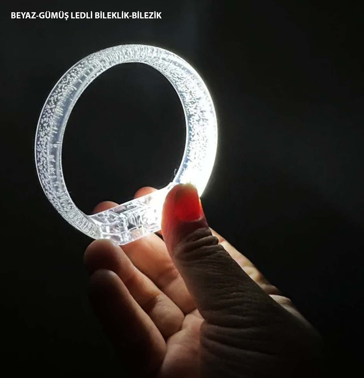 Beyaz-Gumus Led Isikli Baski Yapilabilen Pilli Bileklik Bilezik 1,5 cm Genislik