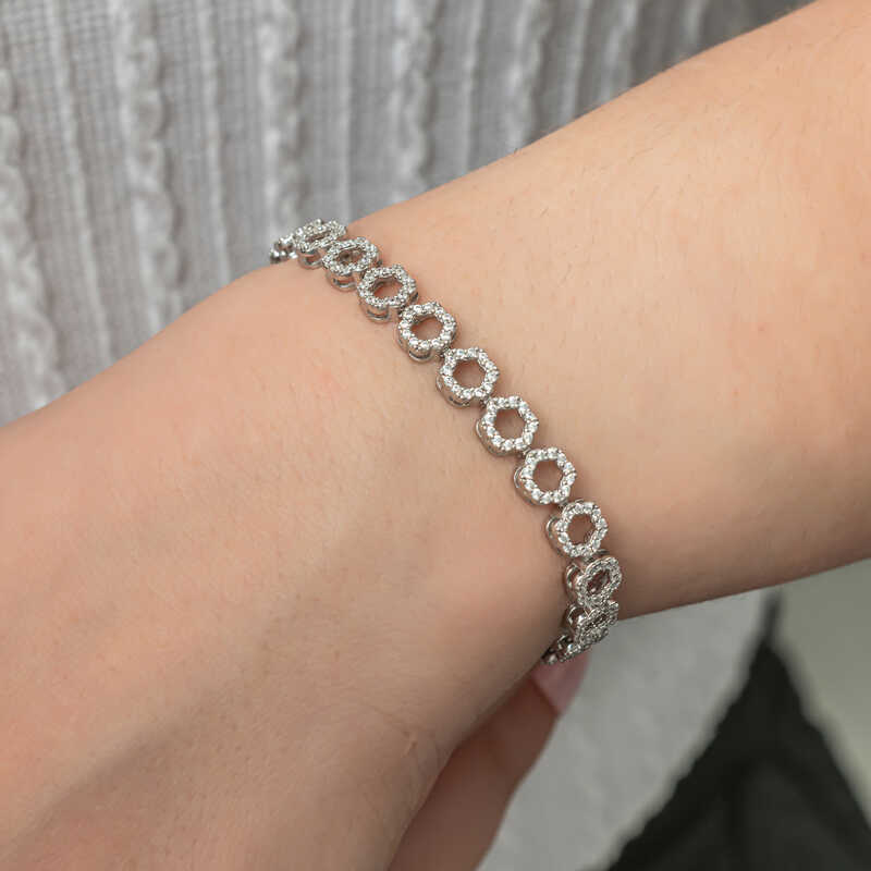 Gumus Cember Beyaz Tasli Su Yolu Kadin Bileklik