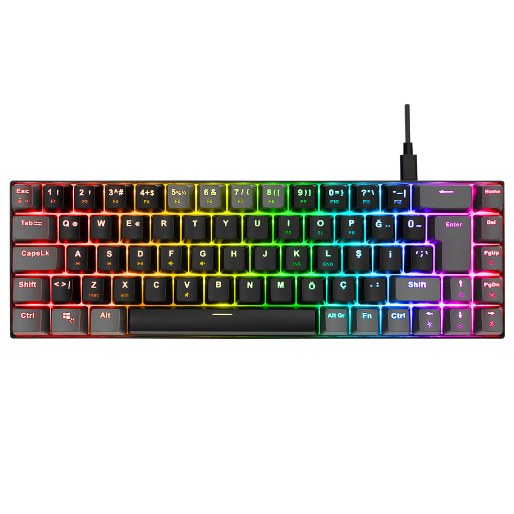 ACER eMachines, EAK68, Siyah/Gri, USB Kablolu, RGB Backlight, RED Mekanik Switch, Turkce Q, 68 Tuslu, Gaming Klavye