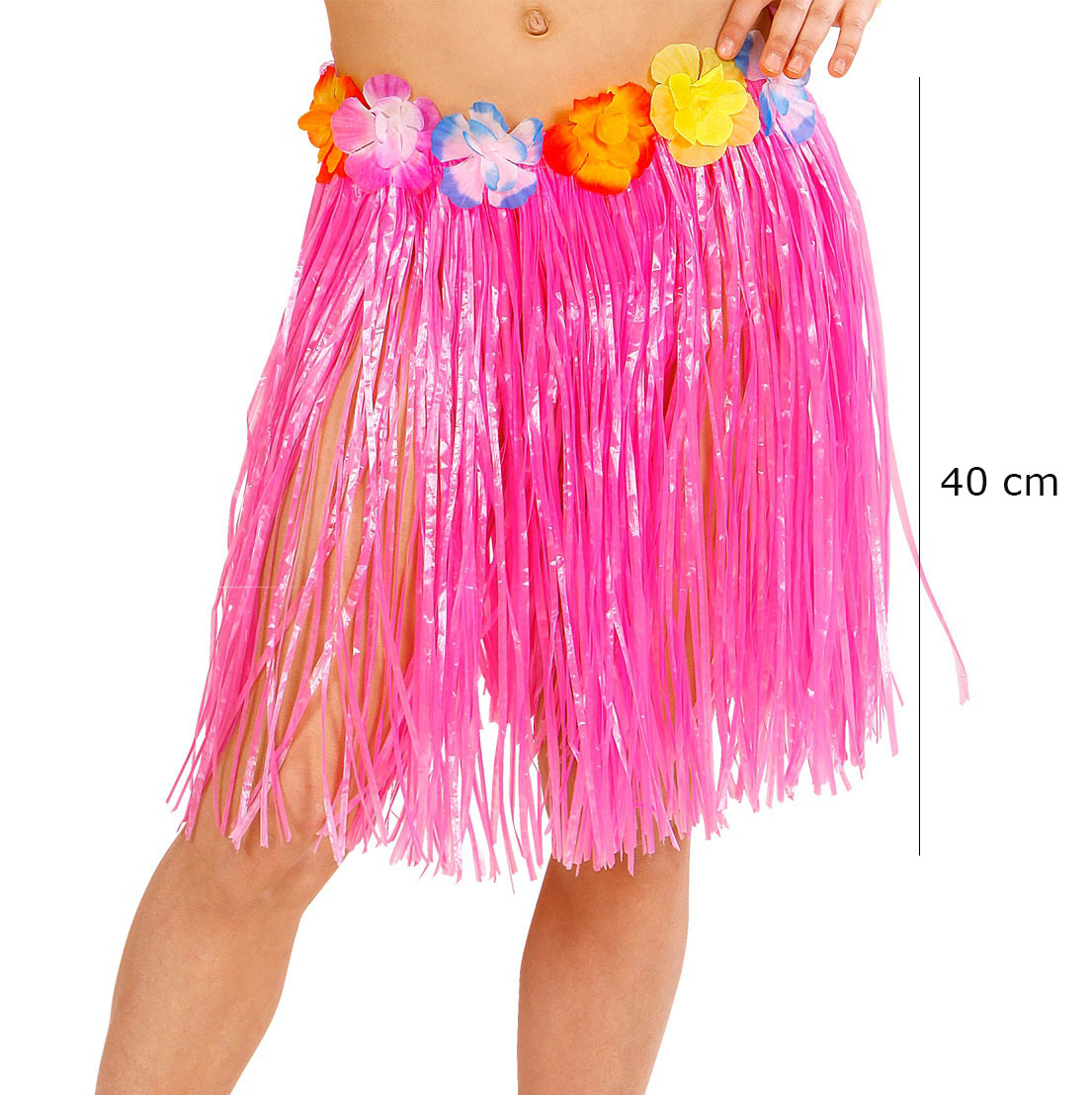 Yetiskin ve Cocuk Uyumlu Pembe Renk Puskullu Hawaii Luau Hula Etek 40 cm