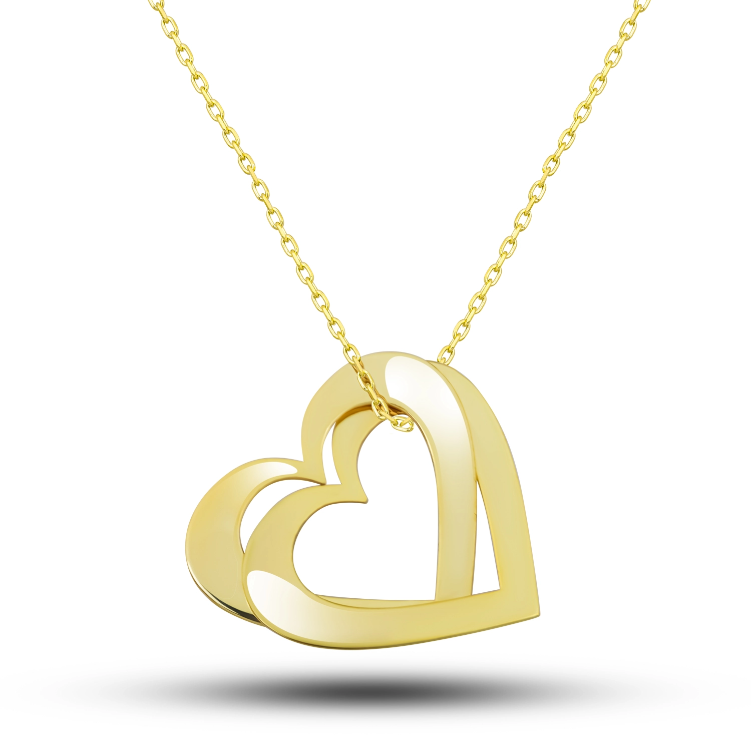 Gumus Gold Cifte Kalp Ask Kadin Kolye