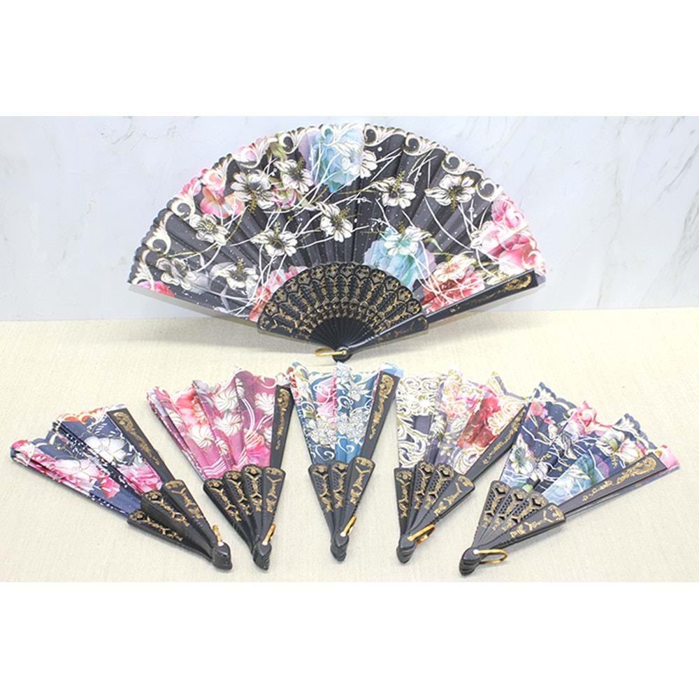 Plastik Cicek Desenli Yelpaze