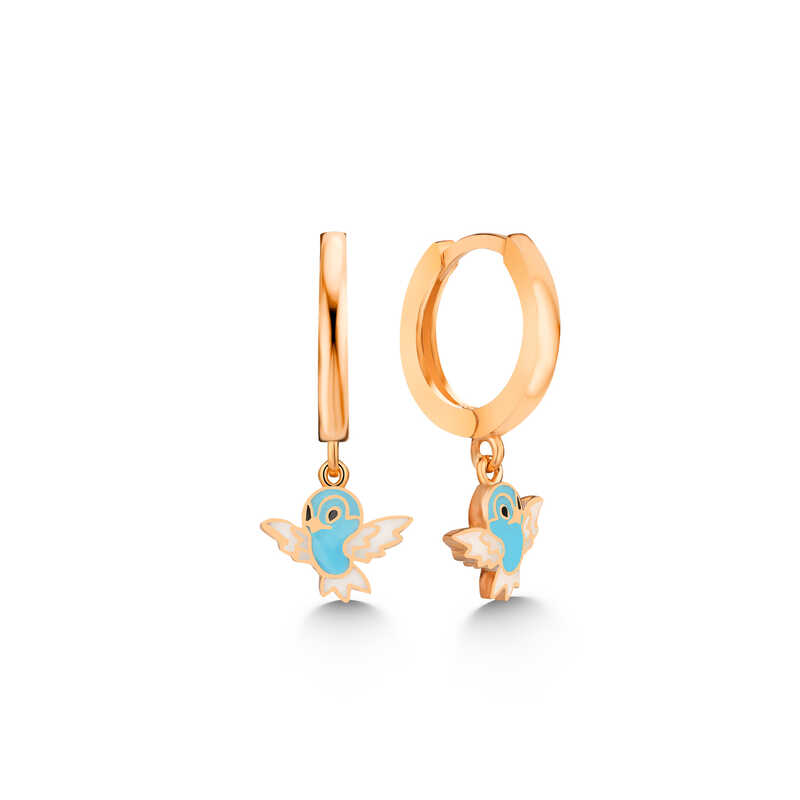 Gumus Rose Mavi Renkli Sallantili Kus Kadin Kupe