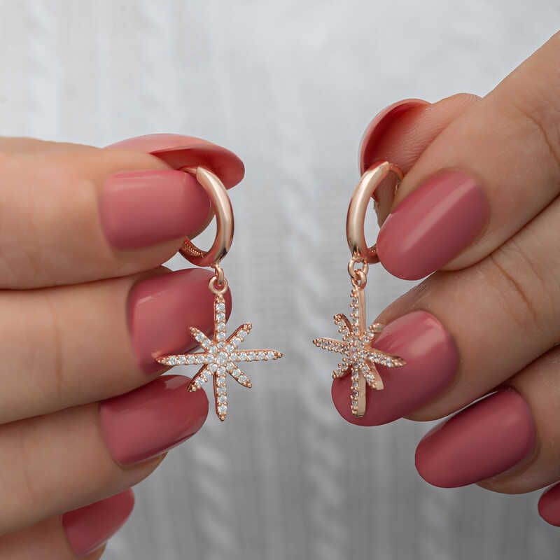 Gumus Rose Sallantili Kutup Yildizi Kadin Kupe