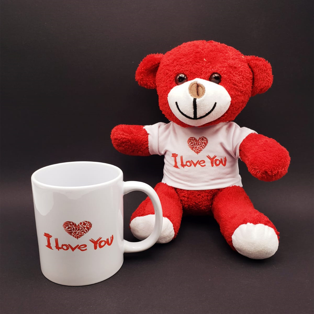 I Love You Baskili Kupa ve Kirmizi Ayicik Seti