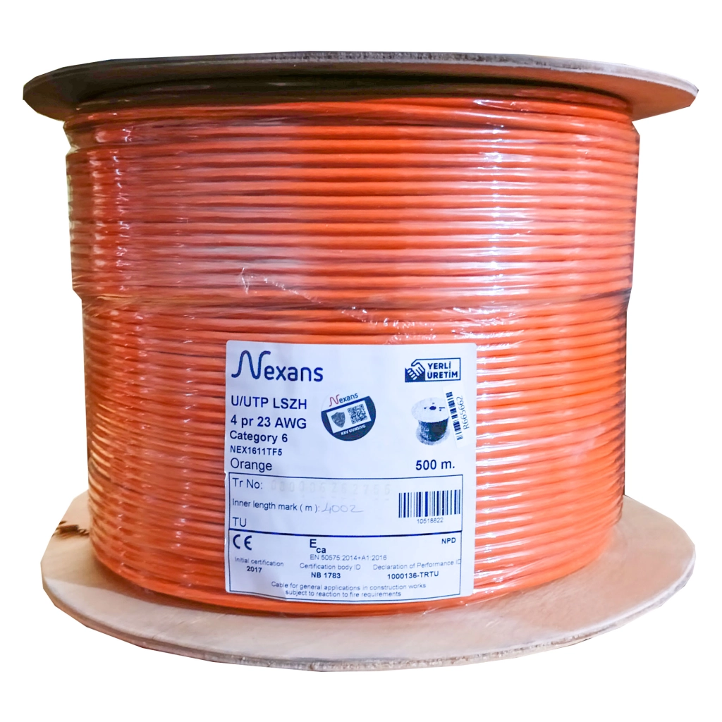NEXANS NEX1611TF5, TURUNCU, CAT6, 500M, 23AWG (0,58mm), UTP, %100 Bakir, LSZH Halogen Free, Makara, Kablo