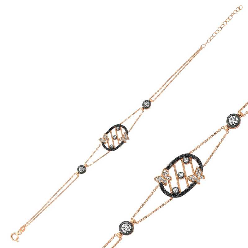 925 Ayar Gumus Rose Tasli Kelebek Bileklik