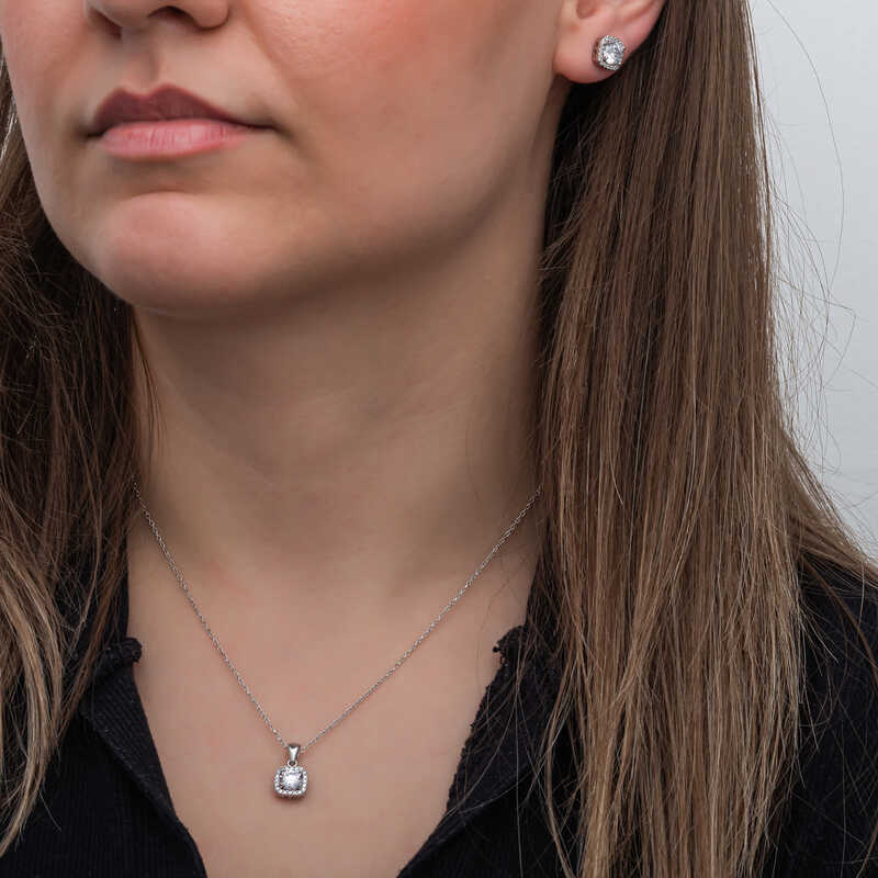 925 Ayar Gumus Kare Montur Tek Tas Kadin Set