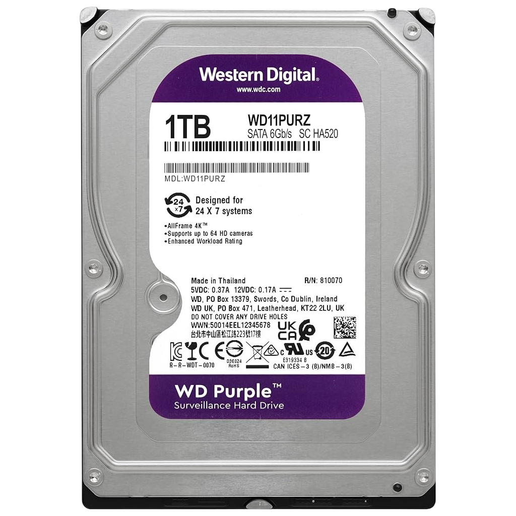 WD PURPLE, WD11PURZ, 3.5" 1TB, 64Mb, 5400 Rpm, 7/24 Guvenlik, HDD (Turkiye Distributoru Garantili)