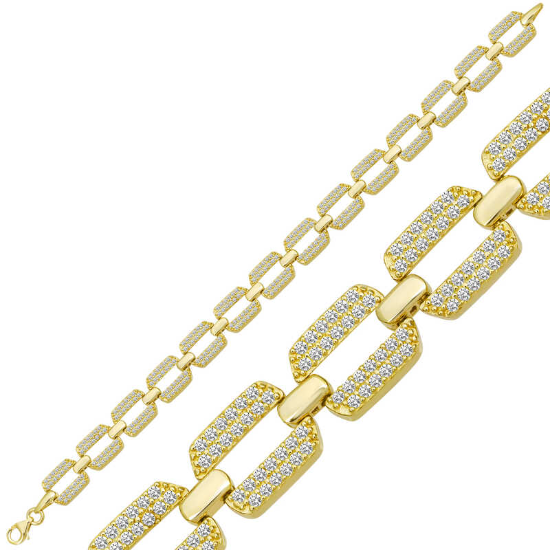 925 Ayar Gumus Gold Zirkon Tasli Kadin Bileklik