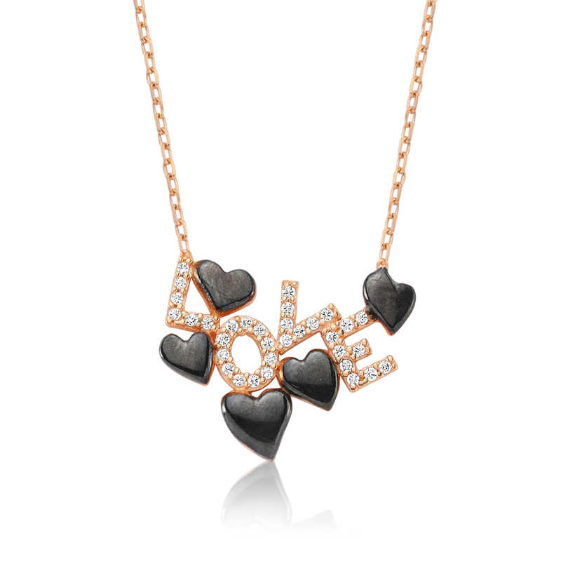 925 Ayar Gumus Love Yazili Kalpli Kadin Gumus Kolye