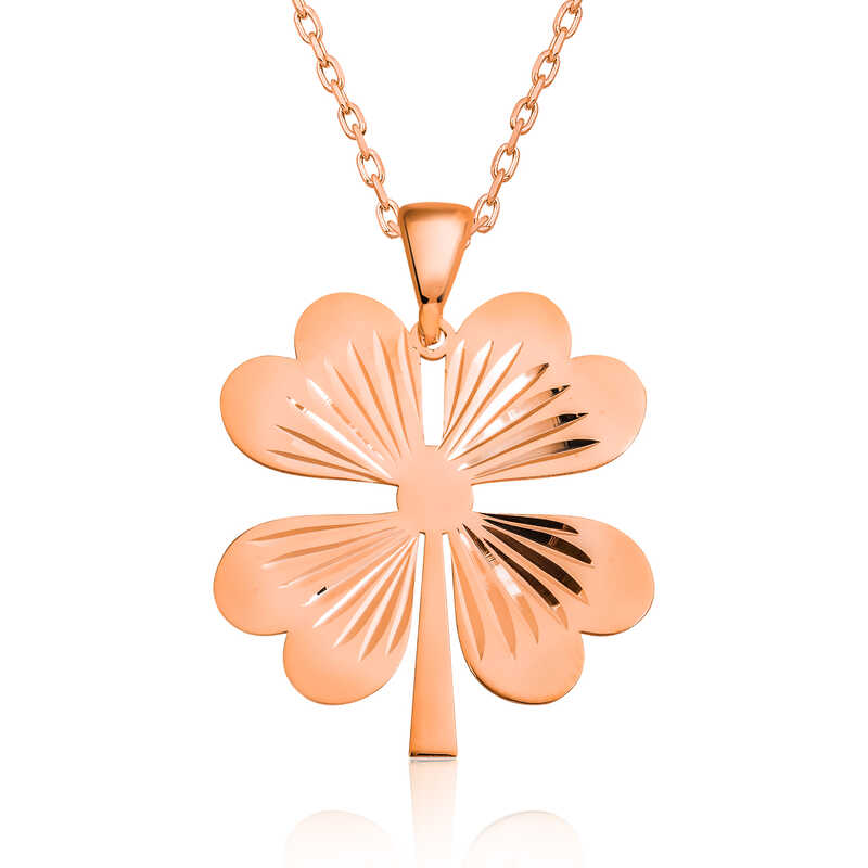 925 Ayar Gumus Dort Yaprak Rose Yonca Kadin Gumus Kolye