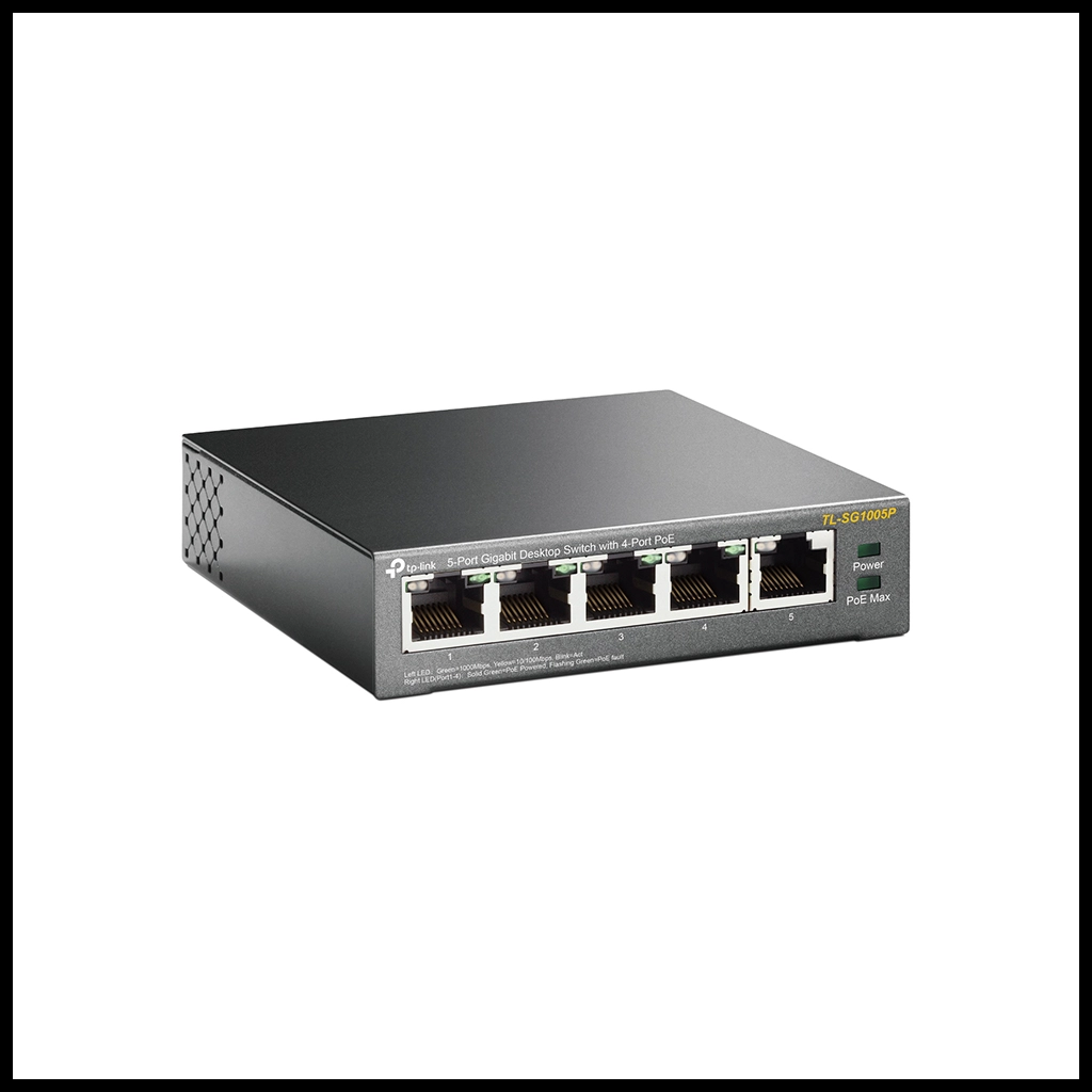 TP-LINK TL-SG1005P, 5 Port, GigaBit, 4 Port PoE 56W, Yonetilemez, Metal Kasa, Masaustu Switch
